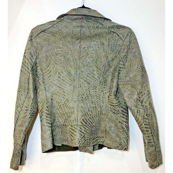 Philosophy Faux Leather Moto Jacket Women's Size Small Olive Green Embossed - Picture 2 of 6
